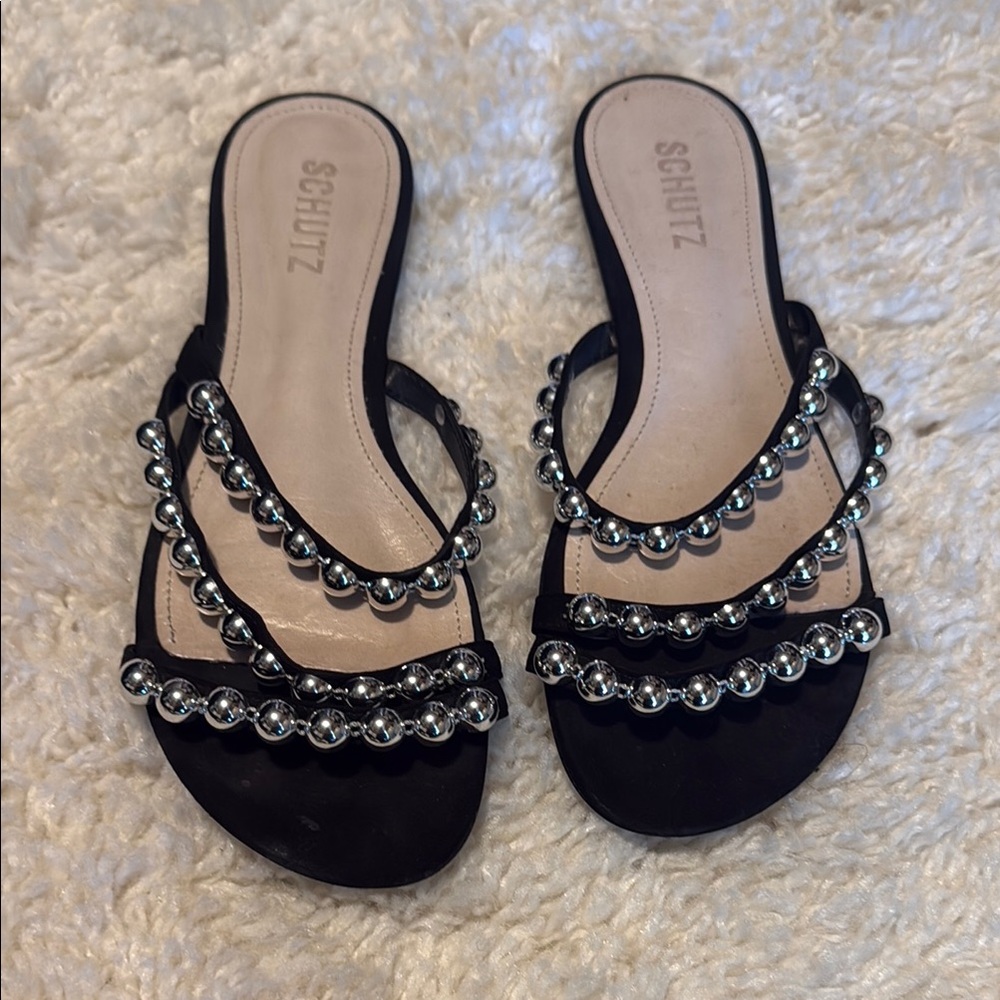 Schutz Black Beaded Women's Sandals